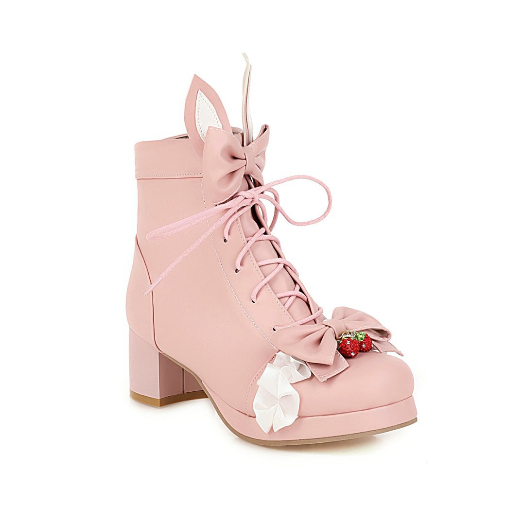 Kawaii Fashion Shoes Whimsical Blossom Lace-Up Martin Boots