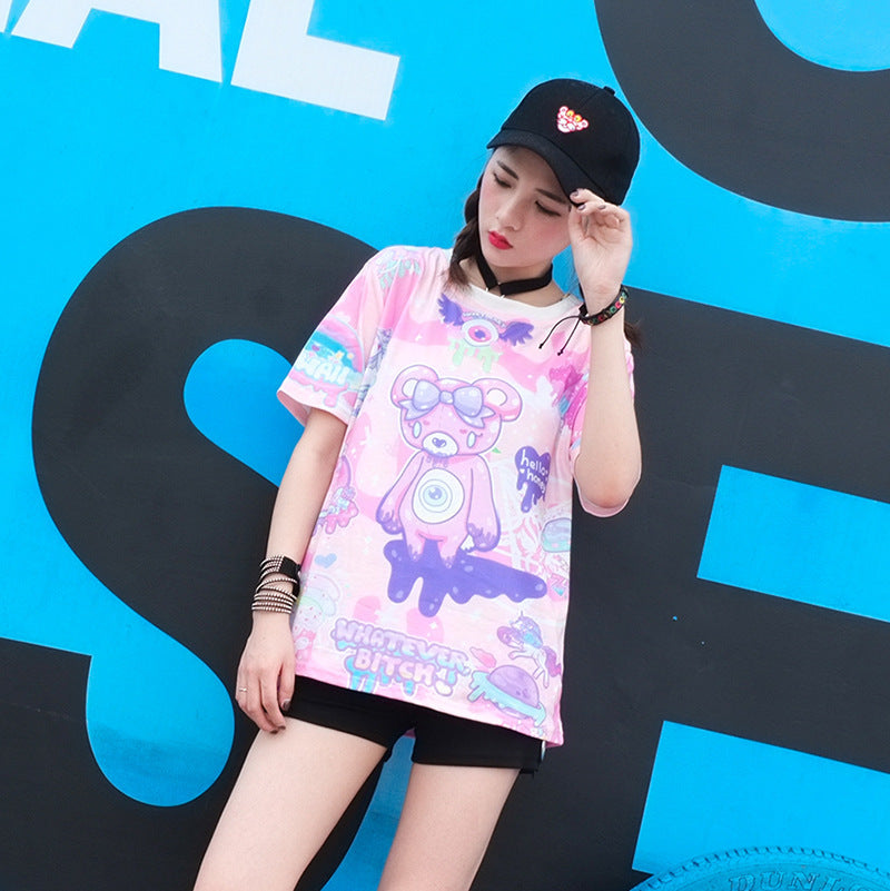 Kawaii Fashion Shirt Whimsical Forest Creature Print Blouse