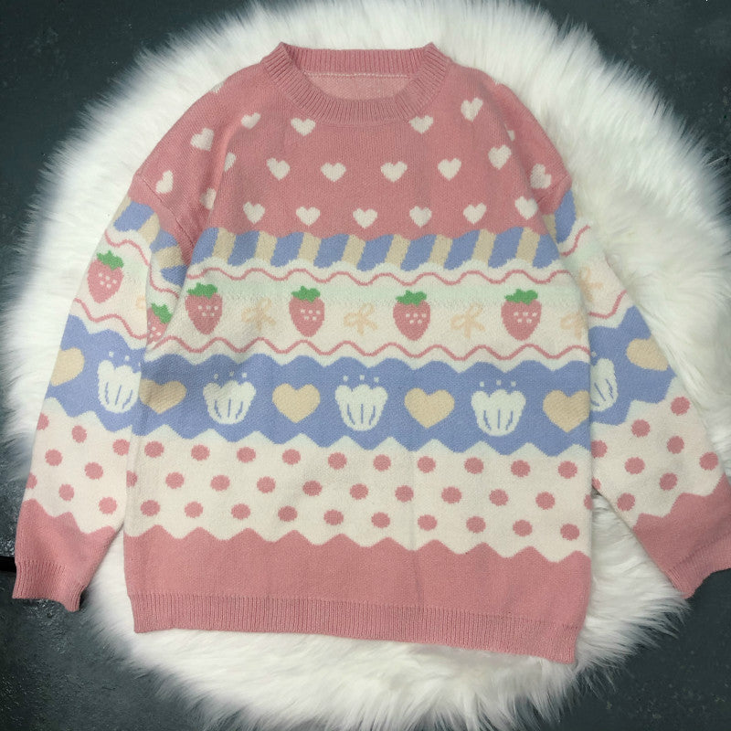 Kawaii Fashion Sweater Whimsical Cloudberry Knit Sweater