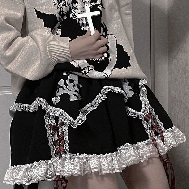 Kawaii Fashion Skirt Midnight Sugar Skull Cake Delight