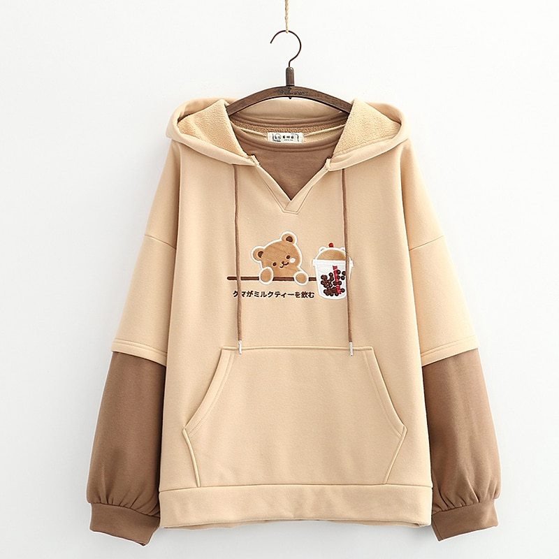 Kawaii Fashion Hoodie Whimsical Khaki Fleece Dreamscape Hoodie