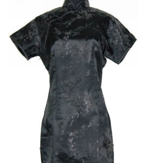 brocade short cheongsam dress low slits - view 2