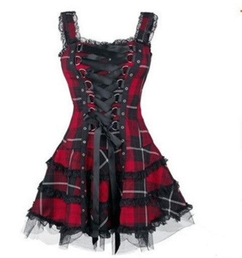 Air eyelet lace up short sleeveless skirt