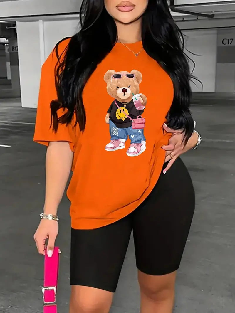 Orange Printed Drop Shoulder Graphic T-Shirt