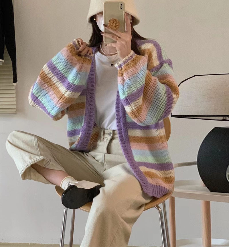 Kawaii Fashion Sweater Whimsical Lavender Dreams Knitted Coat