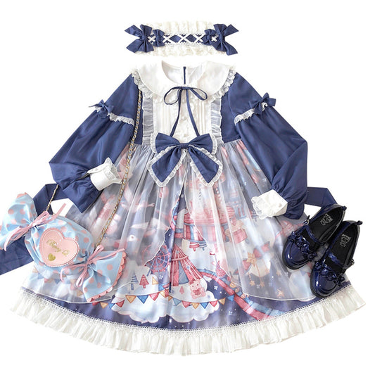 Cyan Whispers of Doll Collar Bliss Dress