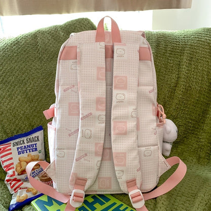 Kawaii Fashion Bag Whimsical Plaid Dreamer Backpack with Bear Pendant