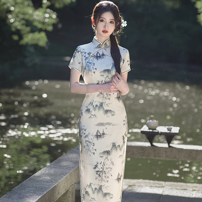Womens New Chinese-style Cheongsam Maxi Dress