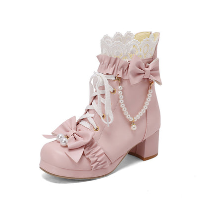 Kawaii Fashion Shoes Whimsical Whispers Chunky Lace-Up Boots