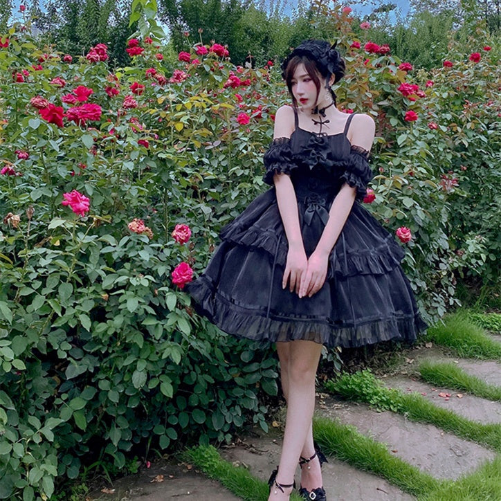 Kawaii Fashion Goth Dress Midnight Velvet Bow Reverie Dress