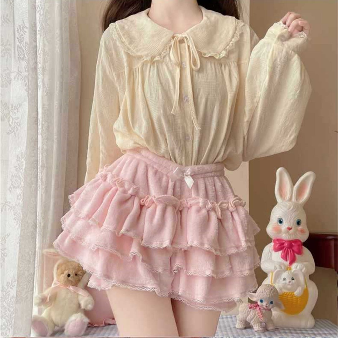 Kawaii Fashion Skirt Blushing Petal Chenille Dream Skirt Set