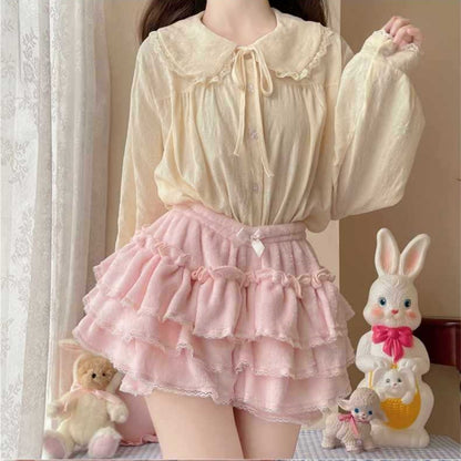 Kawaii Fashion Skirt Blushing Petal Chenille Dream Skirt Set