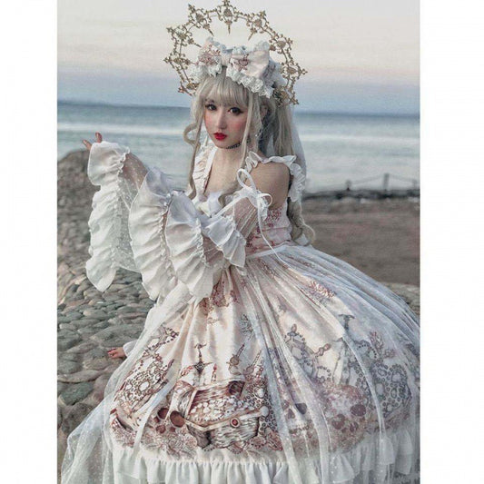 Beige Bowtied Whispers of Elegance Dress