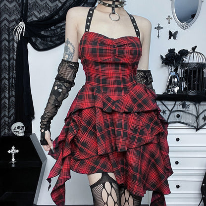 Kawaii Fashion Punk Dress Scarlet Plaid Dreamweaver Slip Dress