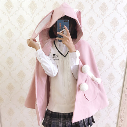Kawaii Fashion Coat Whimsical Rabbit Ears Velvet Embrace Dress