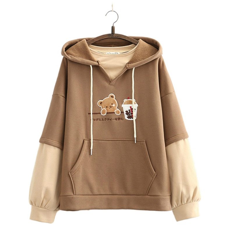 Kawaii Fashion Hoodie Whimsical Khaki Fleece Dreamscape Hoodie