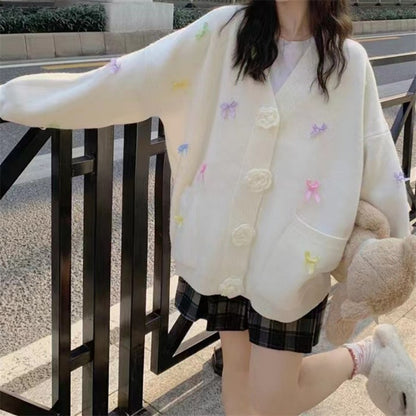 Kawaii Fashion Sweater Whipped Cream Bow Embrace Cardigan