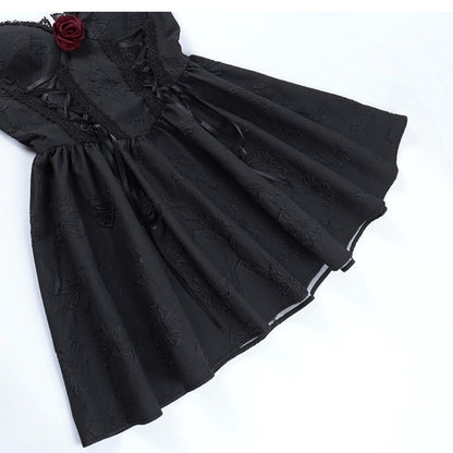 Kawaii Fashion Goth Dress Midnight Velvet Whispers Suspenders Dress