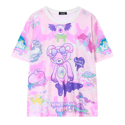 Kawaii Fashion Shirt Whimsical Forest Creature Print Blouse