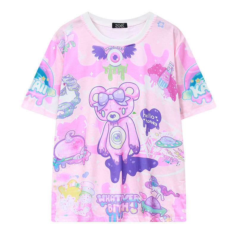 Kawaii Fashion Shirt Whimsical Forest Creature Print Blouse
