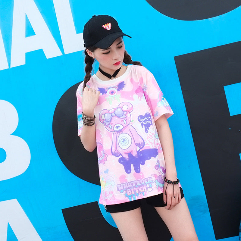 Kawaii Fashion Shirt Whimsical Forest Creature Print Blouse