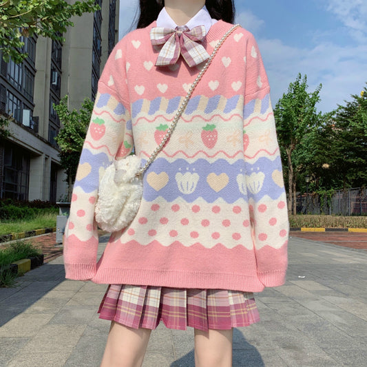 Kawaii Fashion Sweater Whimsical Cloudberry Knit Sweater