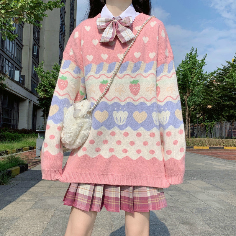 Kawaii Fashion Sweater Whimsical Cloudberry Knit Sweater