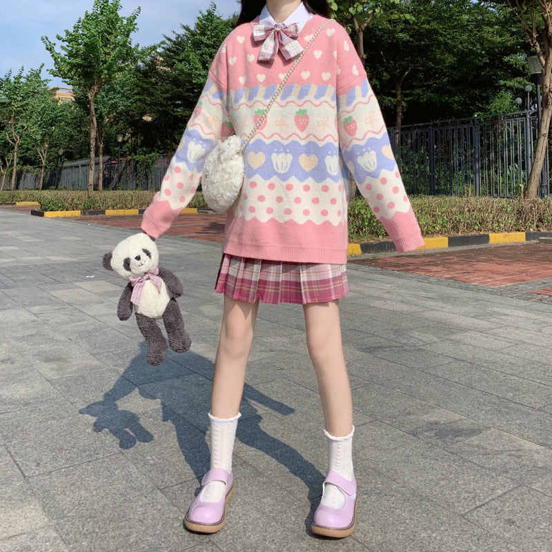 Kawaii Fashion Sweater Whimsical Cloudberry Knit Sweater