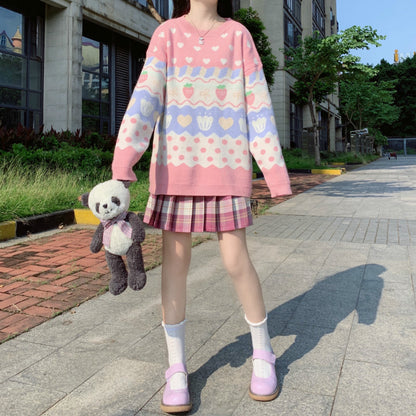 Kawaii Fashion Sweater Whimsical Cloudberry Knit Sweater