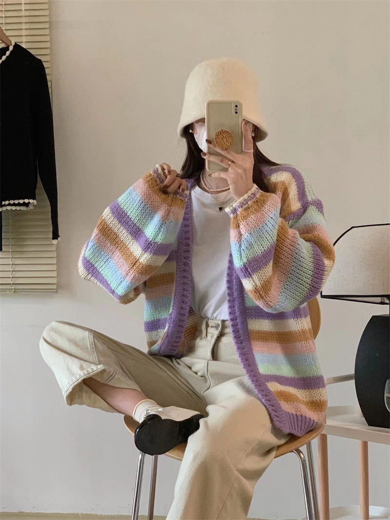 Kawaii Fashion Sweater Whimsical Lavender Dreams Knitted Coat