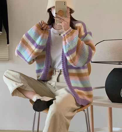 Kawaii Fashion Sweater Whimsical Lavender Dreams Knitted Coat