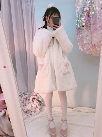 Kawaii Fashion Coat Whimsical Cloud-Kissed Velvet Overcoat