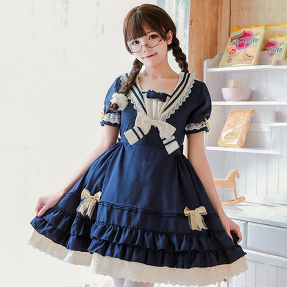 Kawaii Fashion Lolita Dress Navy Lace Enchantment Princess Dress