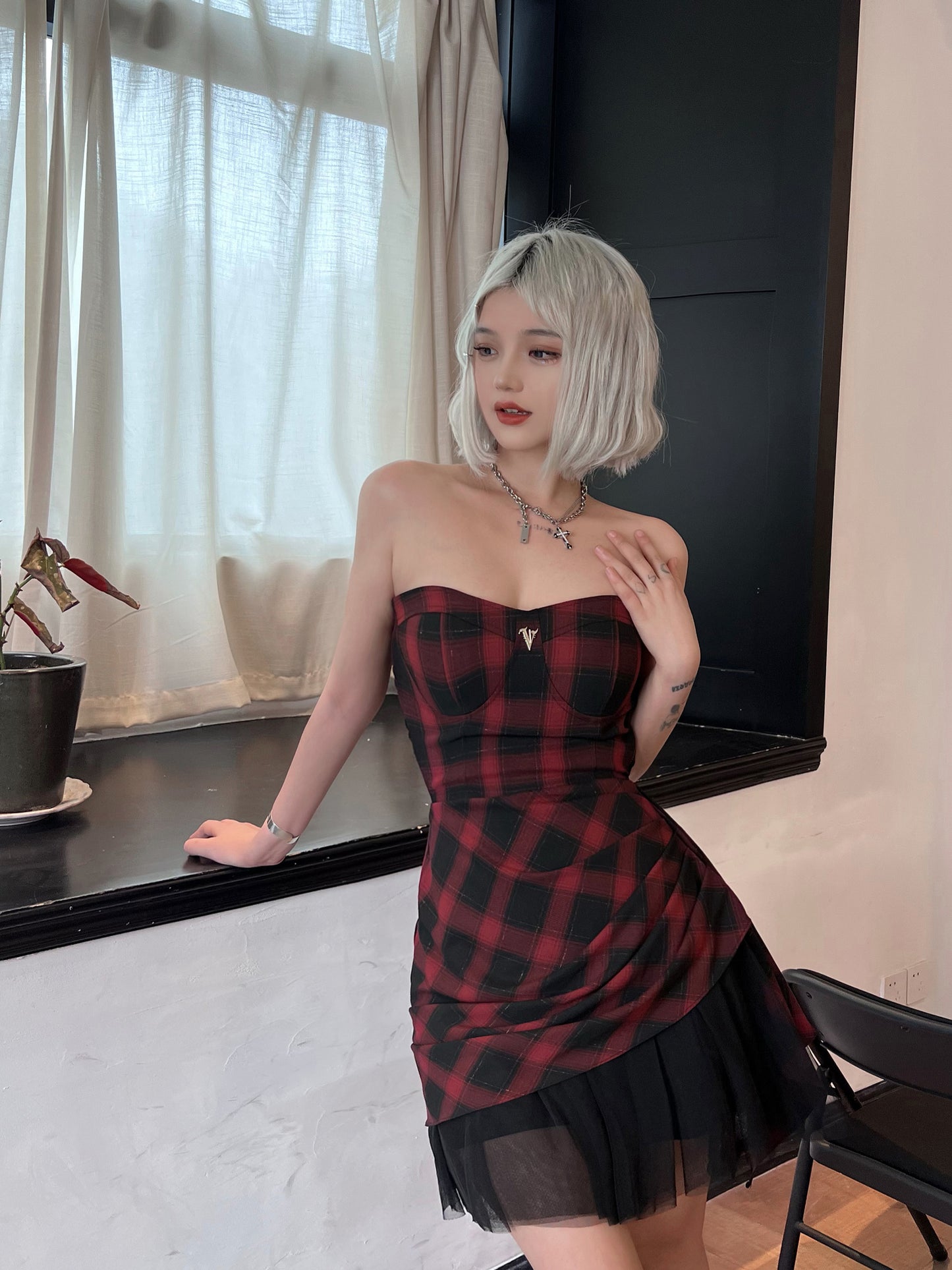 Kawaii Fashion Punk Dress Crimson Whisper Collage Mini Dress