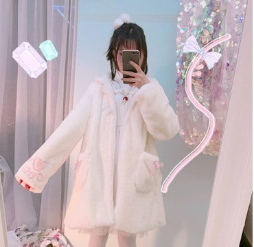 Kawaii Fashion Coat Whimsical Cloud-Kissed Velvet Overcoat
