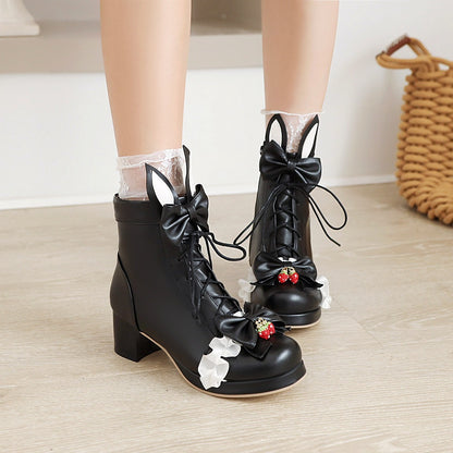 Kawaii Fashion Shoes Whimsical Blossom Lace-Up Martin Boots