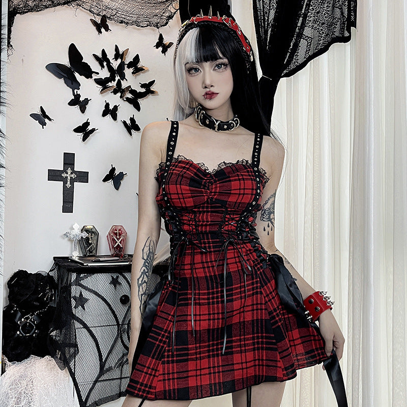 Kawaii Fashion Punk Dress Crimson Ruffle Garden Delight Skirt