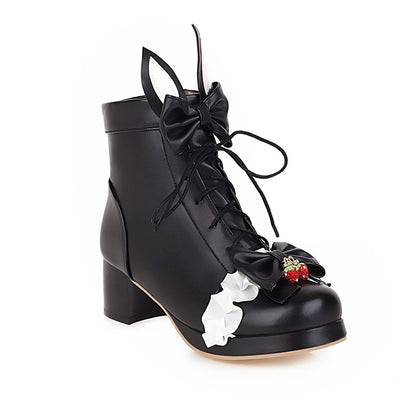 Kawaii Fashion Shoes Whimsical Blossom Lace-Up Martin Boots
