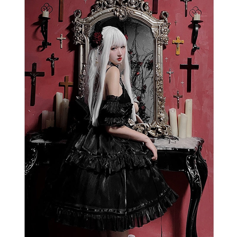 Kawaii Fashion Goth Dress Midnight Velvet Bow Reverie Dress