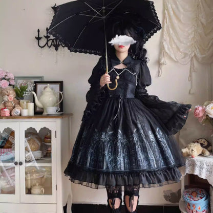 Kawaii Fashion Goth Dress Midnight Velvet Elegance Ensemble