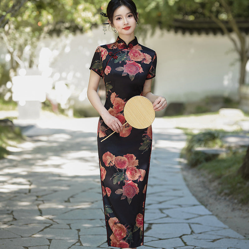 Womens New Chinese-style Cheongsam Maxi Dress