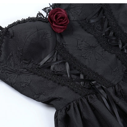 Kawaii Fashion Goth Dress Midnight Velvet Whispers Suspenders Dress