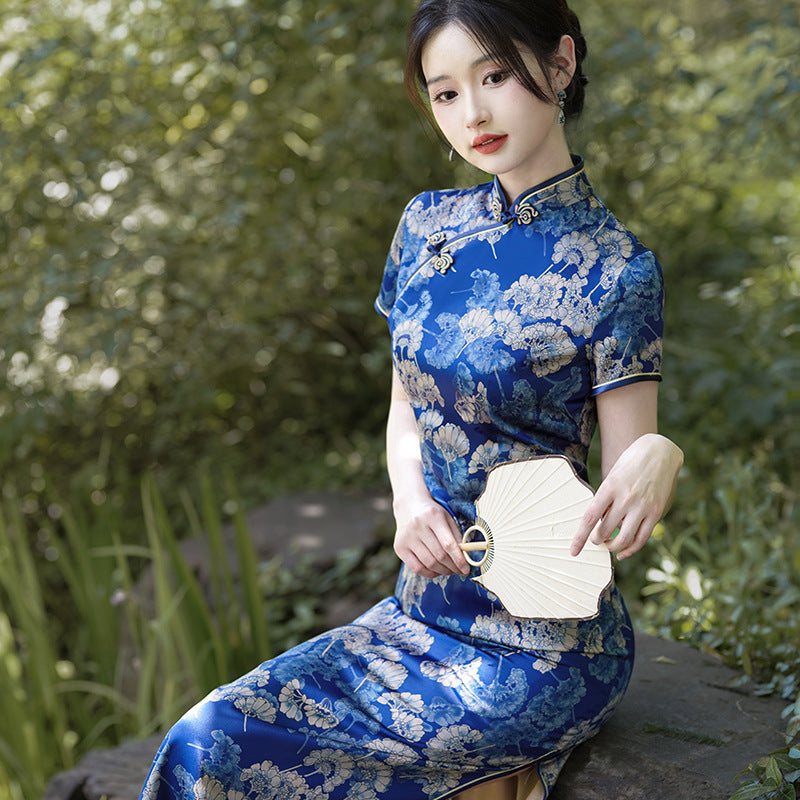 Womens New Chinese-style Cheongsam Maxi Dress