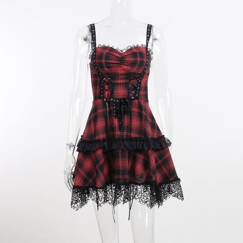Kawaii Fashion Punk Dress Crimson Knitted Dreamscape Sling Dress
