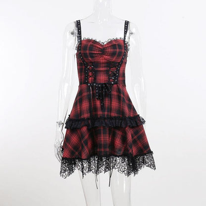 Kawaii Fashion Punk Dress Crimson Knitted Dreamscape Sling Dress