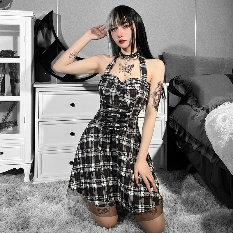 Kawaii Fashion Punk Dress Midnight Plaid Whispers Dress