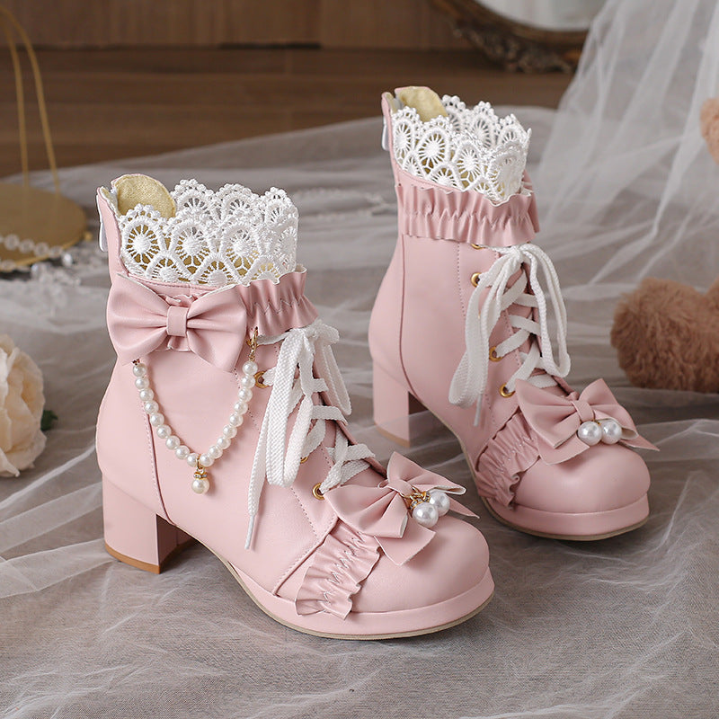 Kawaii Fashion Shoes Whimsical Whispers Chunky Lace-Up Boots