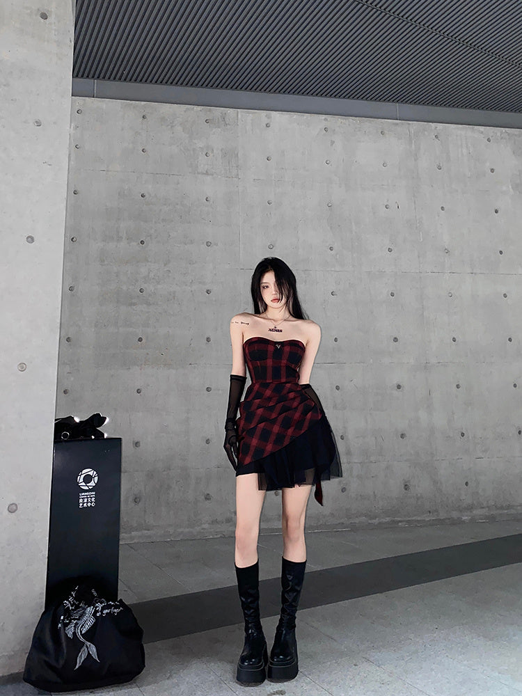 Kawaii Fashion Punk Dress Crimson Whisper Collage Mini Dress