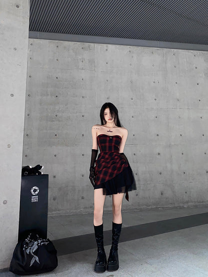 Kawaii Fashion Punk Dress Crimson Whisper Collage Mini Dress