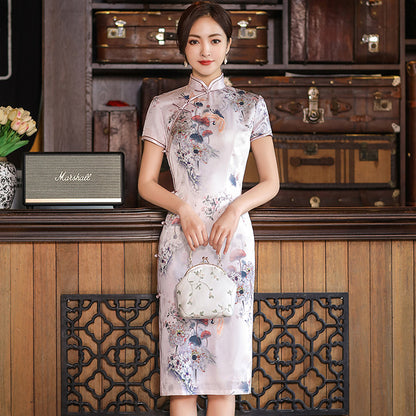 Womens Double-layered Lined Silk Dress In Traditional Chinese Style